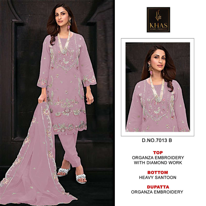 Khas Fashion D No 7013 Organza Embroidery Diamond Work Salwar Kameez