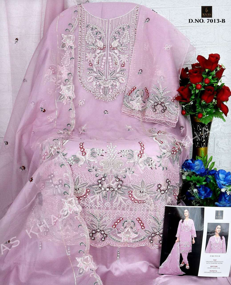 Khas Fashion D No 7013 Organza Embroidery Diamond Work Salwar Kameez