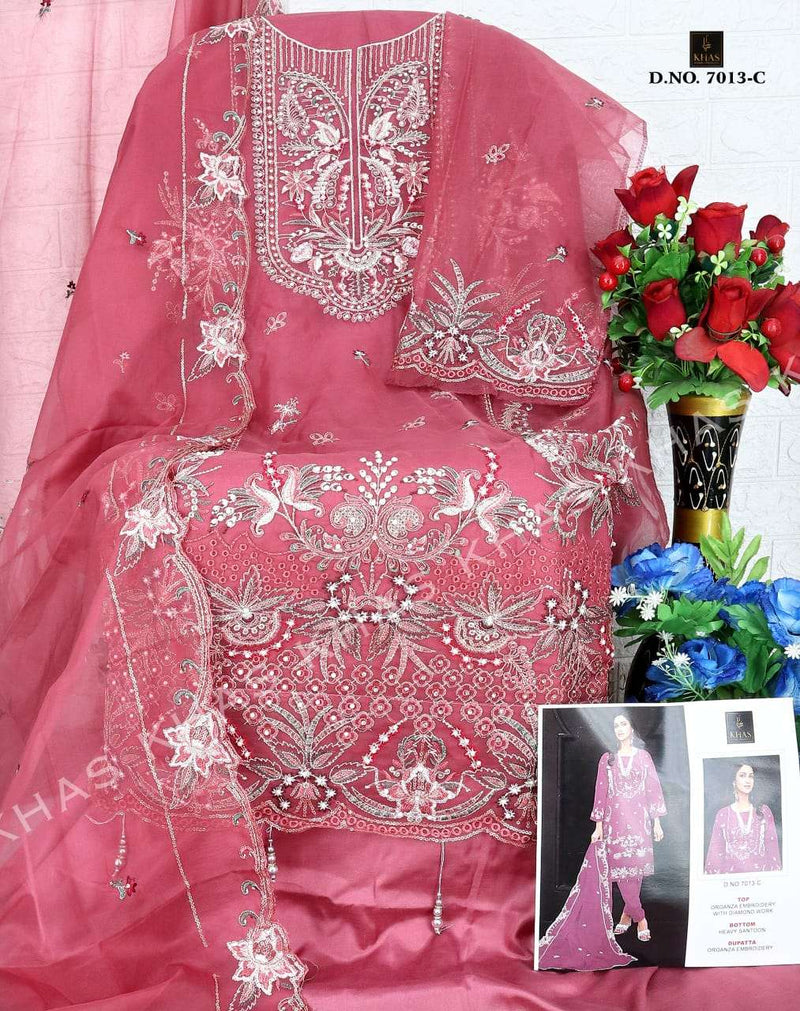 Khas Fashion D No 7013 Organza Embroidery Diamond Work Salwar Kameez