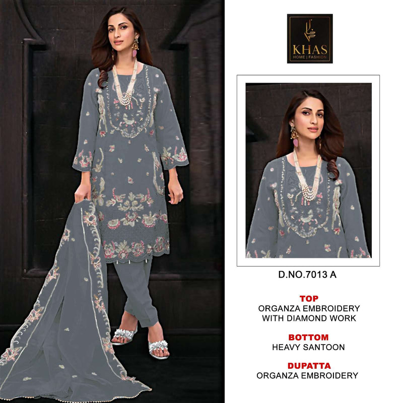 Khas Fashion D No 7013 Organza Embroidery Diamond Work Salwar Kameez
