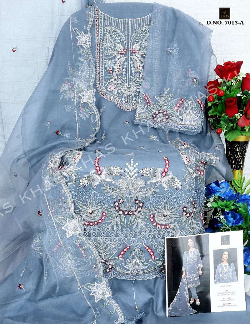 Khas Fashion D No 7013 Organza Embroidery Diamond Work Salwar Kameez
