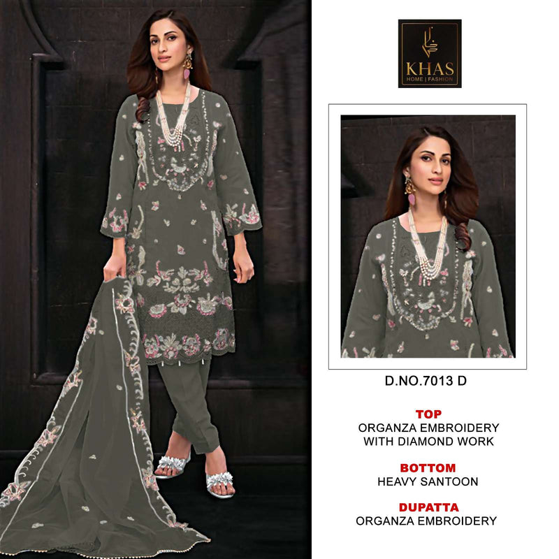 Khas Fashion D No 7013 Organza Embroidery Diamond Work Salwar Kameez