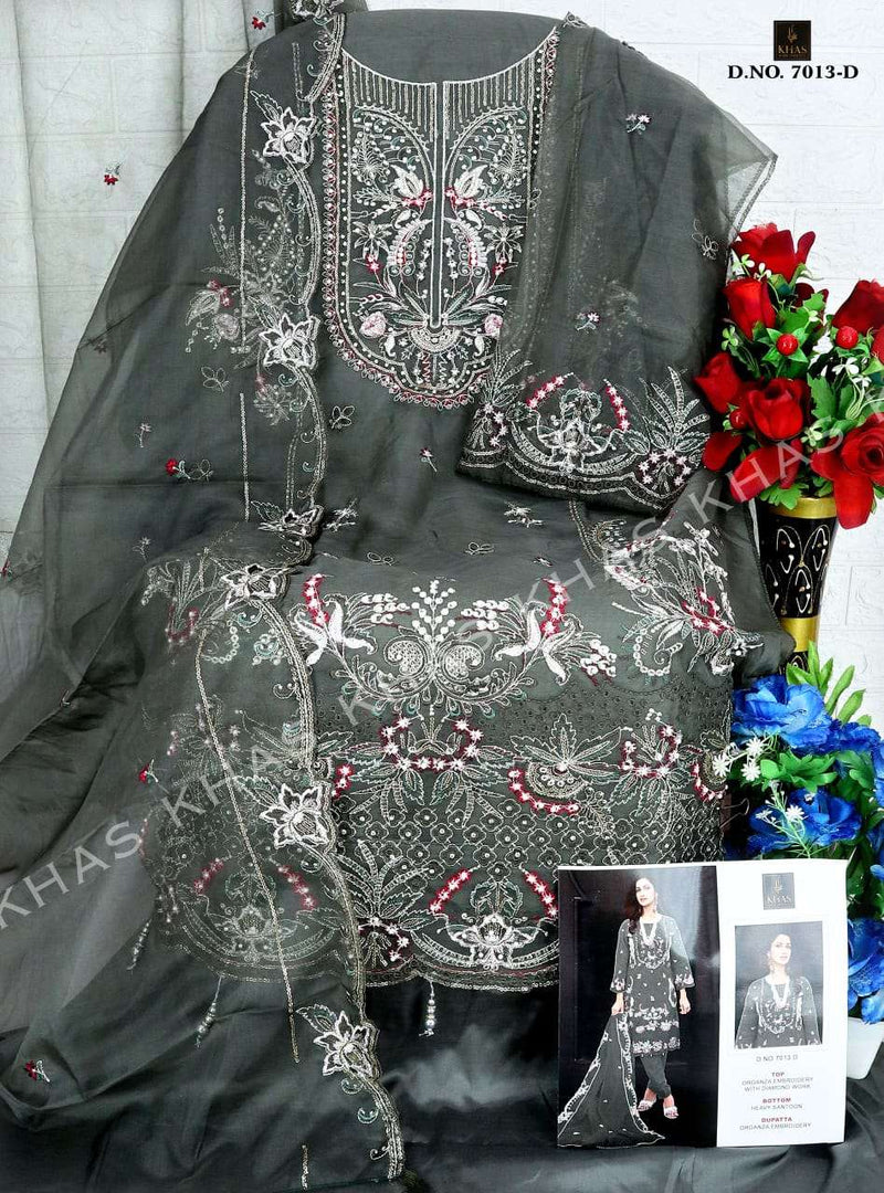 Khas Fashion D No 7013 Organza Embroidery Diamond Work Salwar Kameez