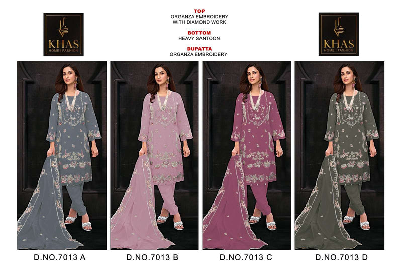 Khas Fashion D No 7013 Organza Embroidery Diamond Work Salwar Kameez
