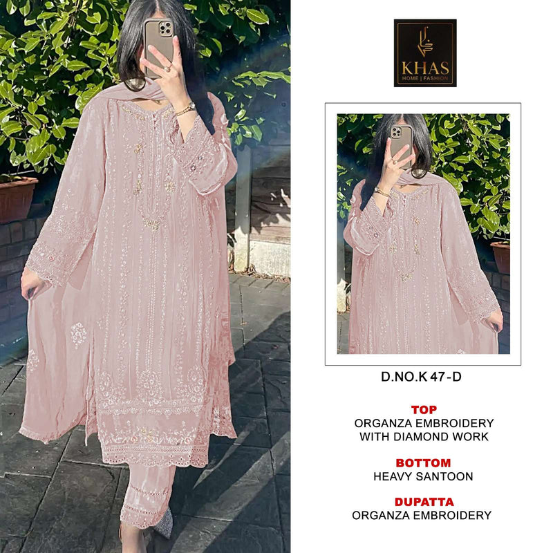 Khas Fashion D No K 47 Organza With Diamond Work Semi Stitched Salwar Suit