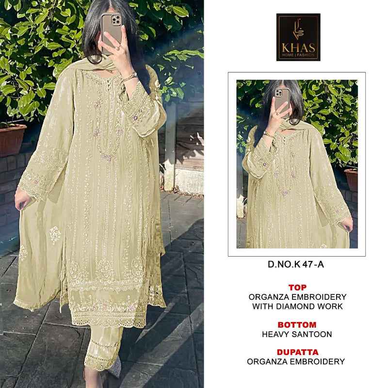 Khas Fashion D No K 47 Organza With Diamond Work Semi Stitched Salwar Suit
