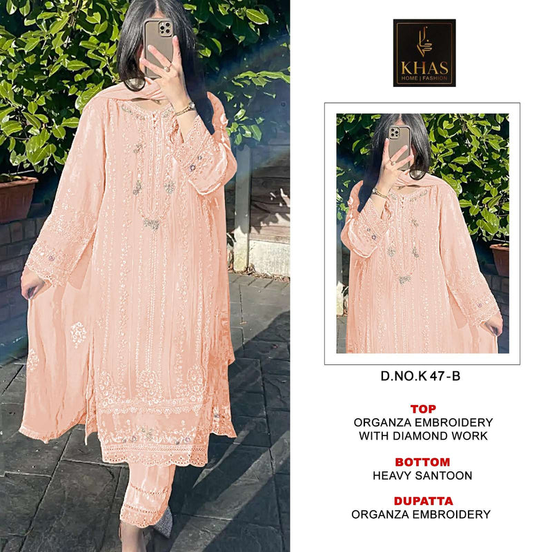 Khas Fashion D No K 47 Organza With Diamond Work Semi Stitched Salwar Suit