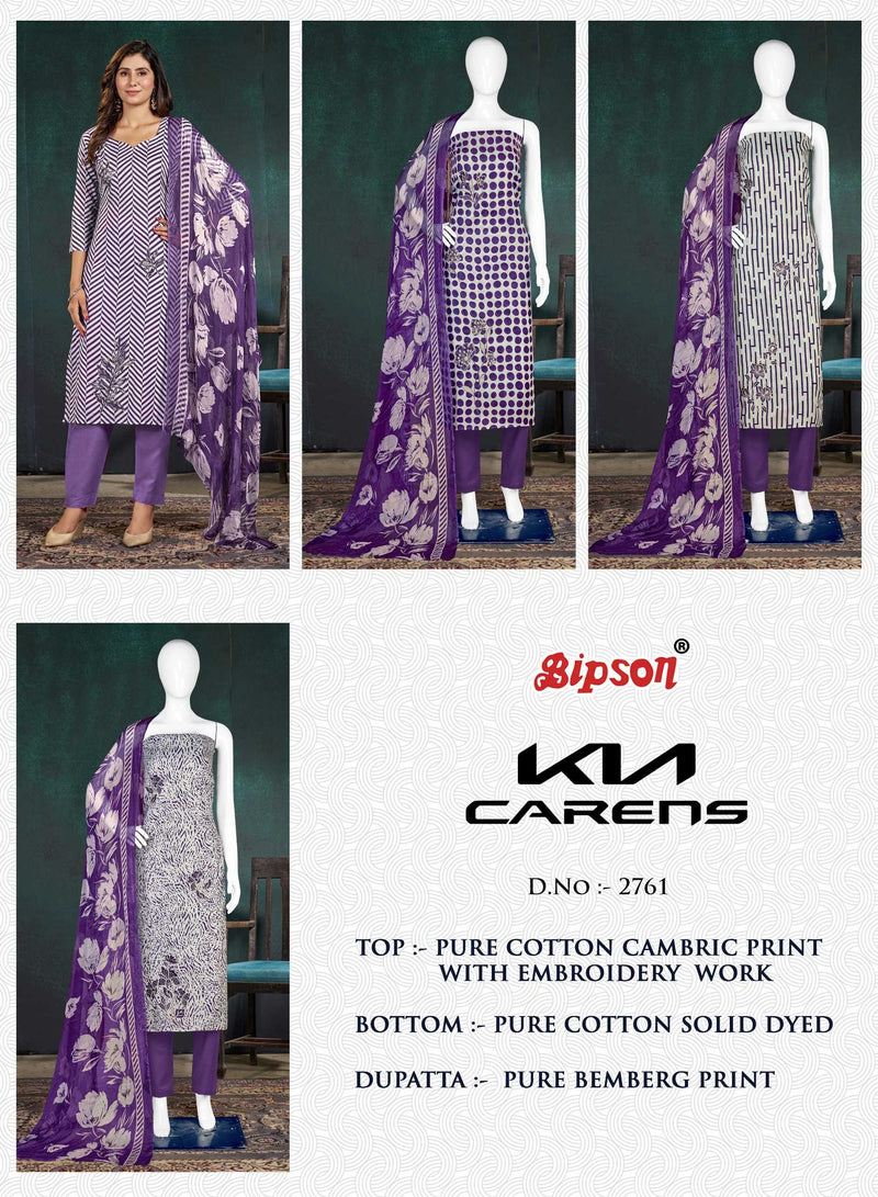 Bipson Fashion Kia Carens 2761 Cambric Cotton Print With Embroidery Work Unstitched Salwar Suit