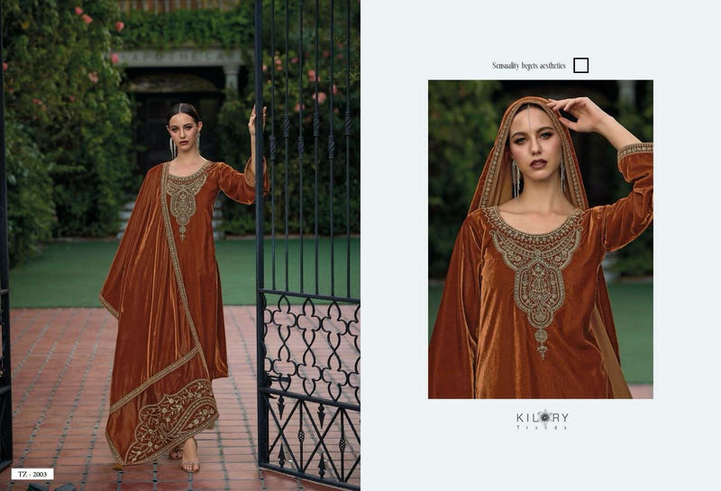 Kilory Trends Tehzeeb Premium Velvet Fancy Work Designer Pakistani Salwar Kameez
