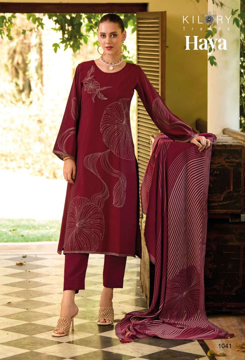 Kilory Trendz Haya Viscose Musline Digital Fancy Embroidery Work Salwar Suit