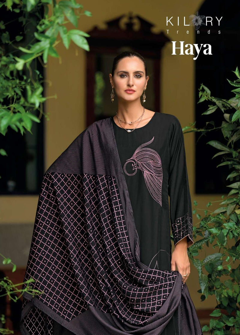 Kilory Trendz Haya Viscose Musline Digital Fancy Embroidery Work Salwar Suit