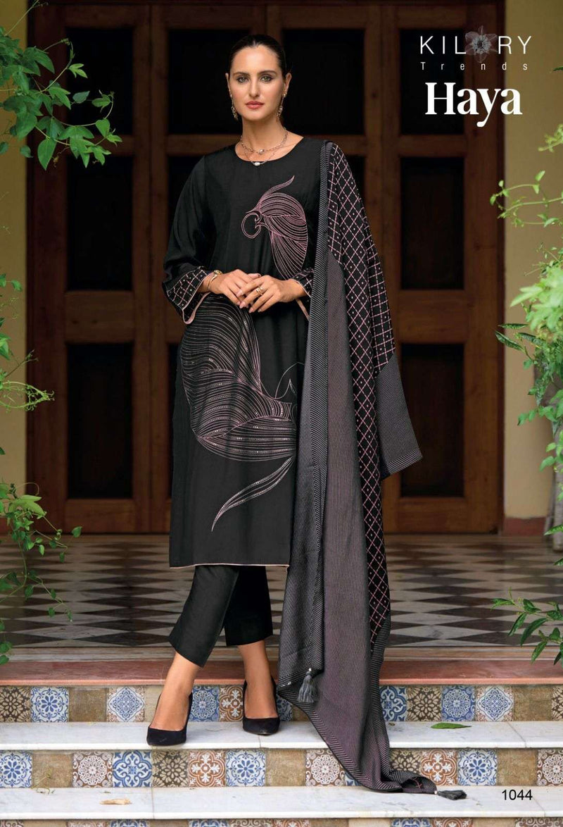 Kilory Trendz Haya Viscose Musline Digital Fancy Embroidery Work Salwar Suit