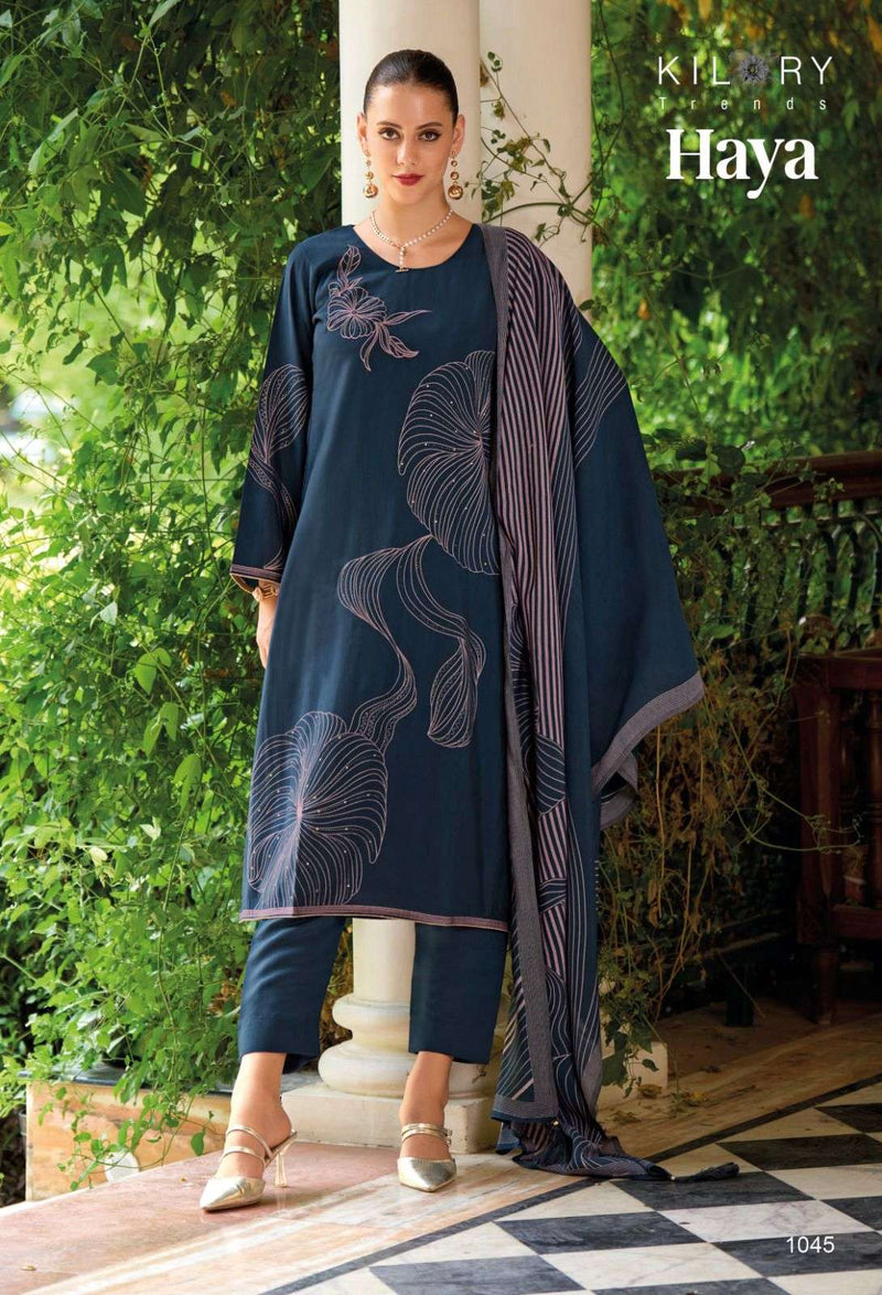 Kilory Trendz Haya Viscose Musline Digital Fancy Embroidery Work Salwar Suit