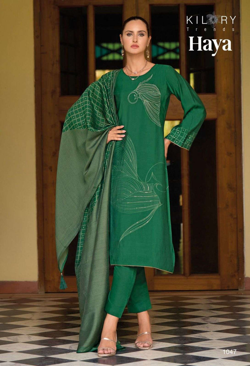 Kilory Trendz Haya Viscose Musline Digital Fancy Embroidery Work Salwar Suit