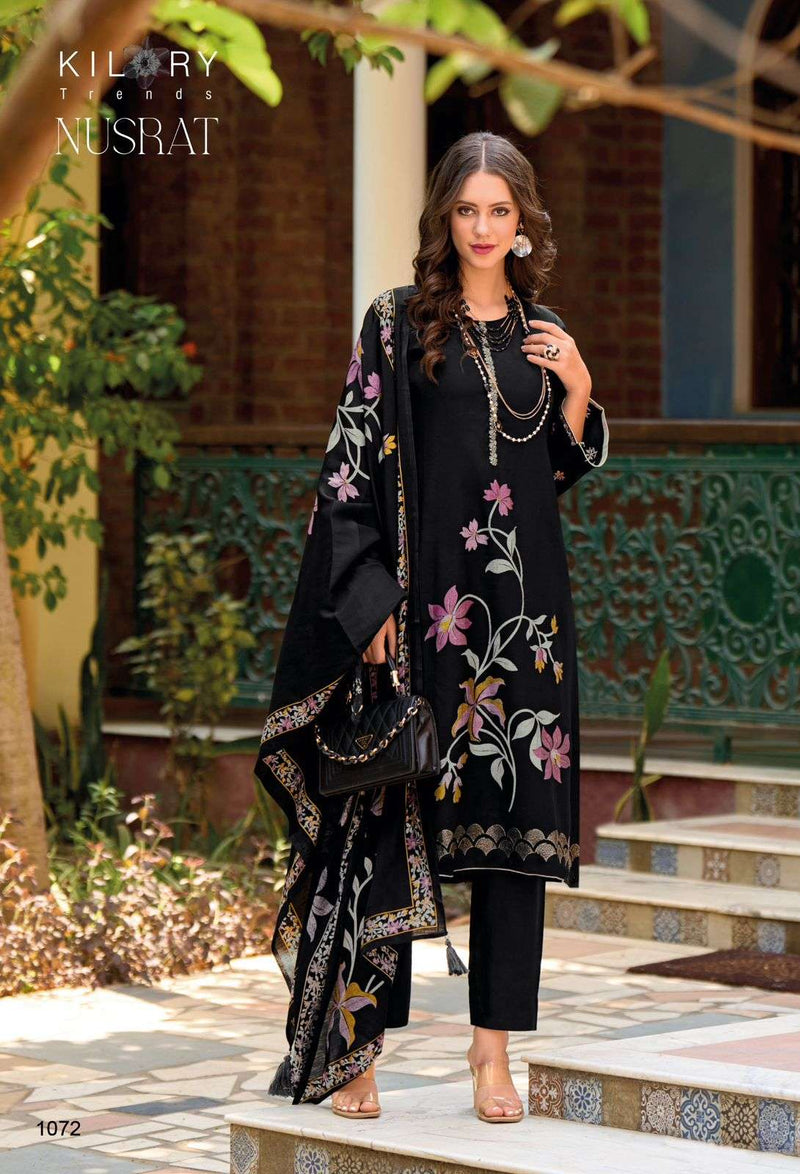 Kilory Trendz Nusrat Viscose Musline Digital Foil Print With Fancy Embroidery Work Salwar Suit