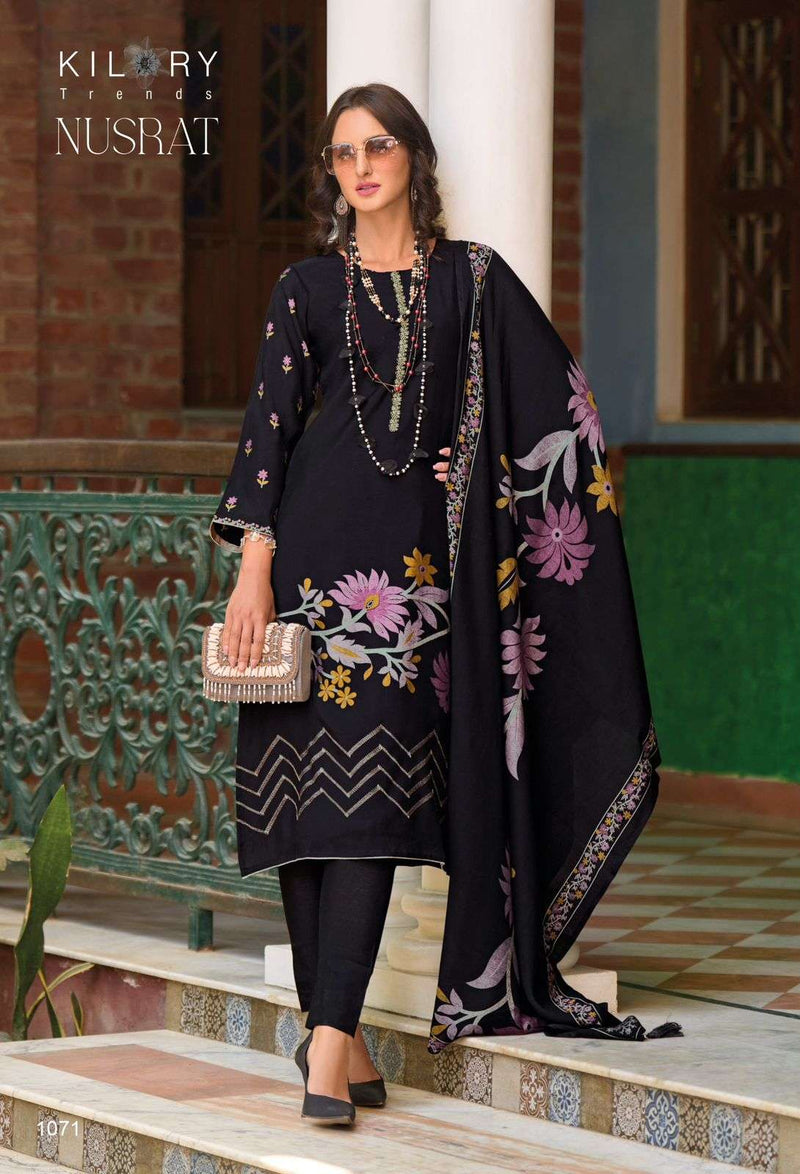 Kilory Trendz Nusrat Viscose Musline Digital Foil Print With Fancy Embroidery Work Salwar Suit