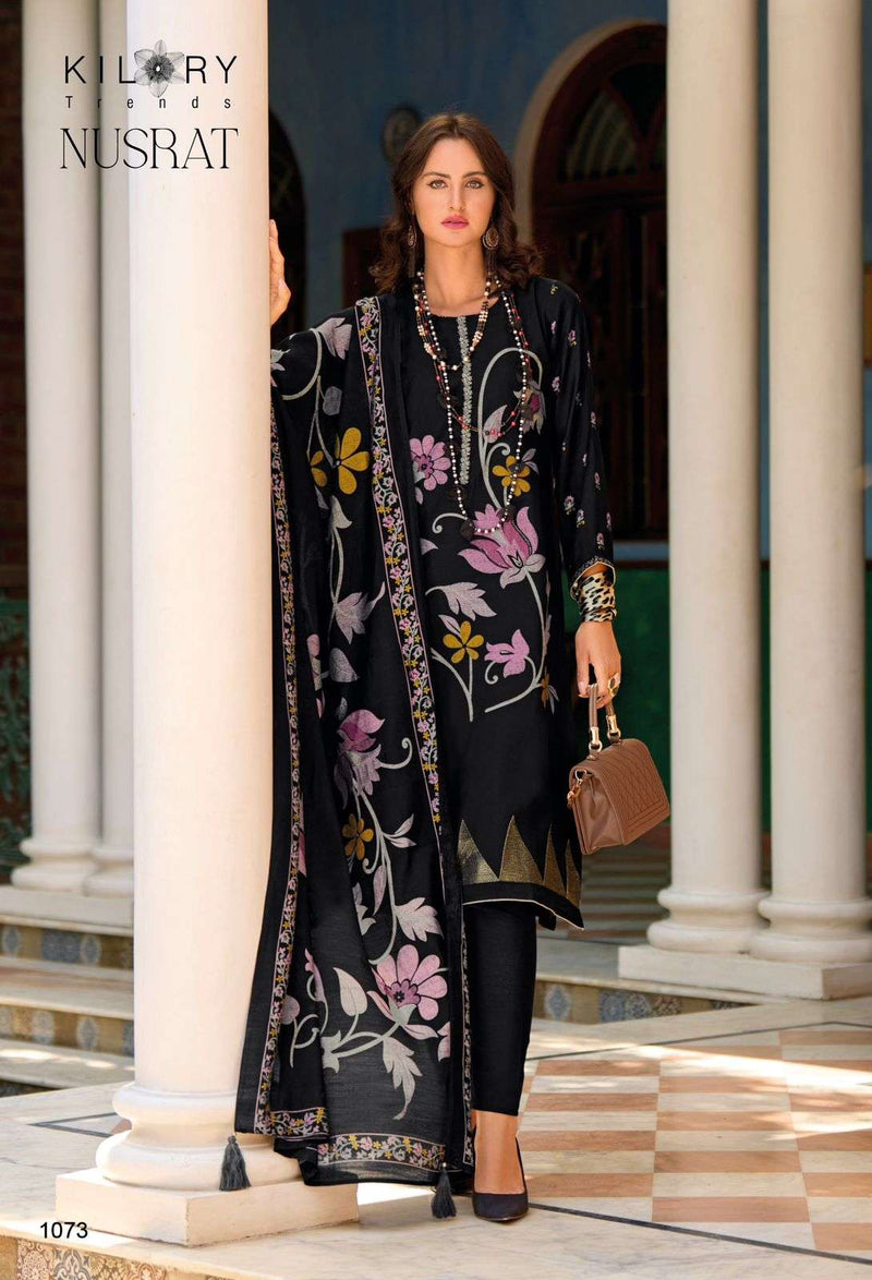 Kilory Trendz Nusrat Viscose Musline Digital Foil Print With Fancy Embroidery Work Salwar Suit