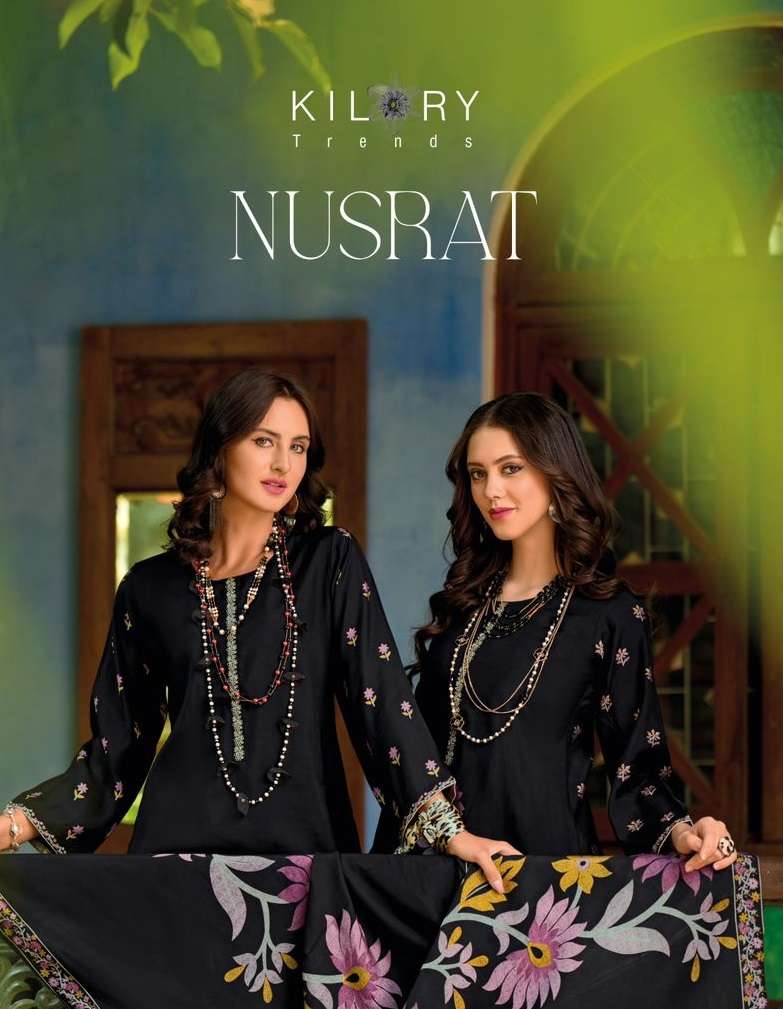 Kilory Trendz Nusrat Viscose Musline Digital Foil Print With Fancy Embroidery Work Salwar Suit