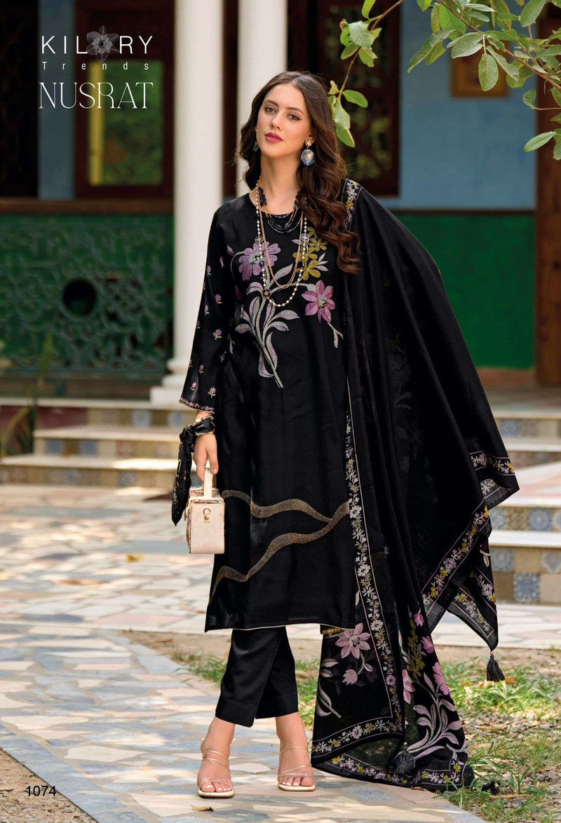 Kilory Trendz Nusrat Viscose Musline Digital Foil Print With Fancy Embroidery Work Salwar Suit