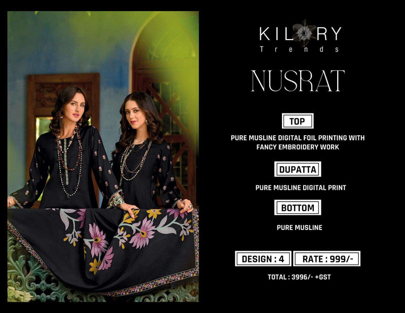 Kilory Trendz Nusrat Viscose Musline Digital Foil Print With Fancy Embroidery Work Salwar Suit