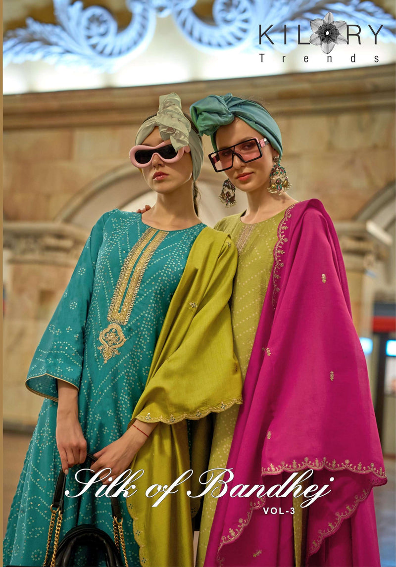 Kilory Trendz Silk Of Bandhej Vol 3 Viscose Musline Digital Foil Print Embroidery Work Salwar Suit