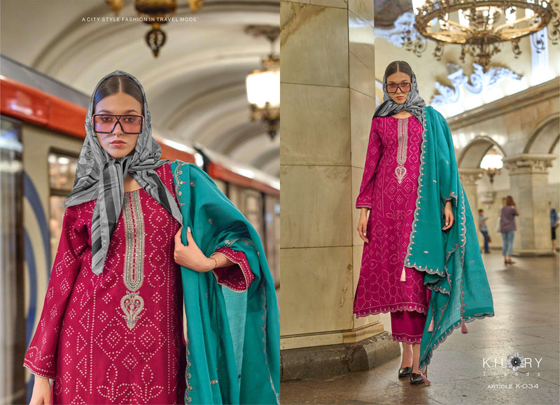 Kilory Trendz Silk Of Bandhej Vol 3 Viscose Musline Digital Foil Print Embroidery Work Salwar Suit