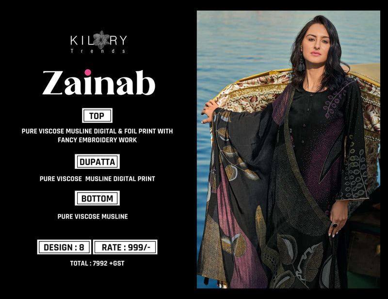 Kilory Trendz Zainab Viscose Musline Digital Foil Print With Fancy Embroidery Work Salwar Suit