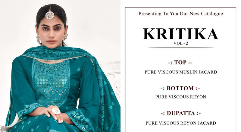 Naari Kritika Vol 2 Viscose Muslin Jacquard Fancy Work Designer Salwar Kameez