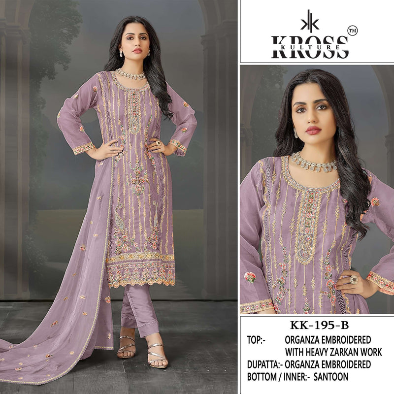 Kross Kulture Kk 195 Organza Embroidery Party Wear Suit