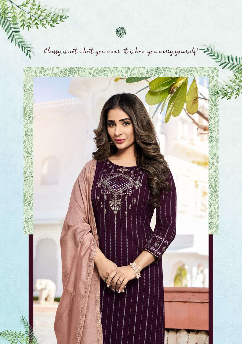 Ladies Flavour Jasmeet Vol 5 Readymade Rayon Weaving Kurti With Pant And Dupatta
