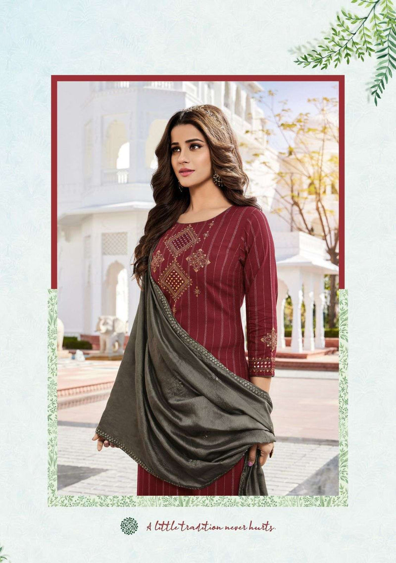 Ladies Flavour Jasmeet Vol 5 Readymade Rayon Weaving Kurti With Pant And Dupatta