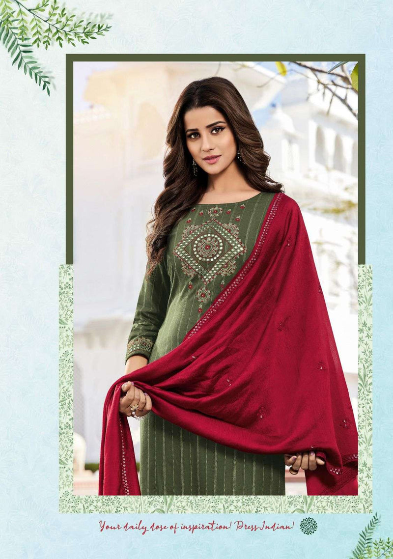 Ladies Flavour Jasmeet Vol 5 Readymade Rayon Weaving Kurti With Pant And Dupatta