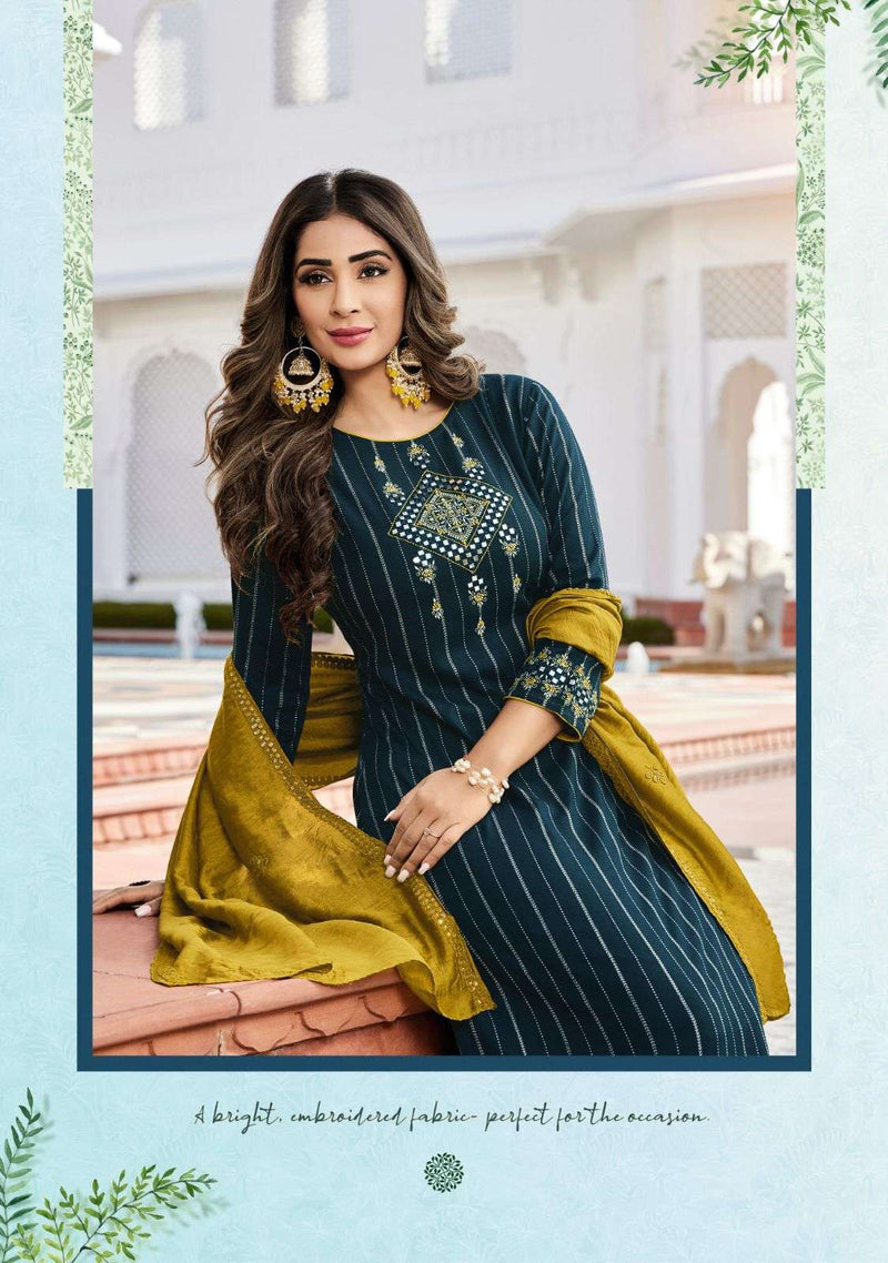 Ladies Flavour Jasmeet Vol 5 Readymade Rayon Weaving Kurti With Pant And Dupatta