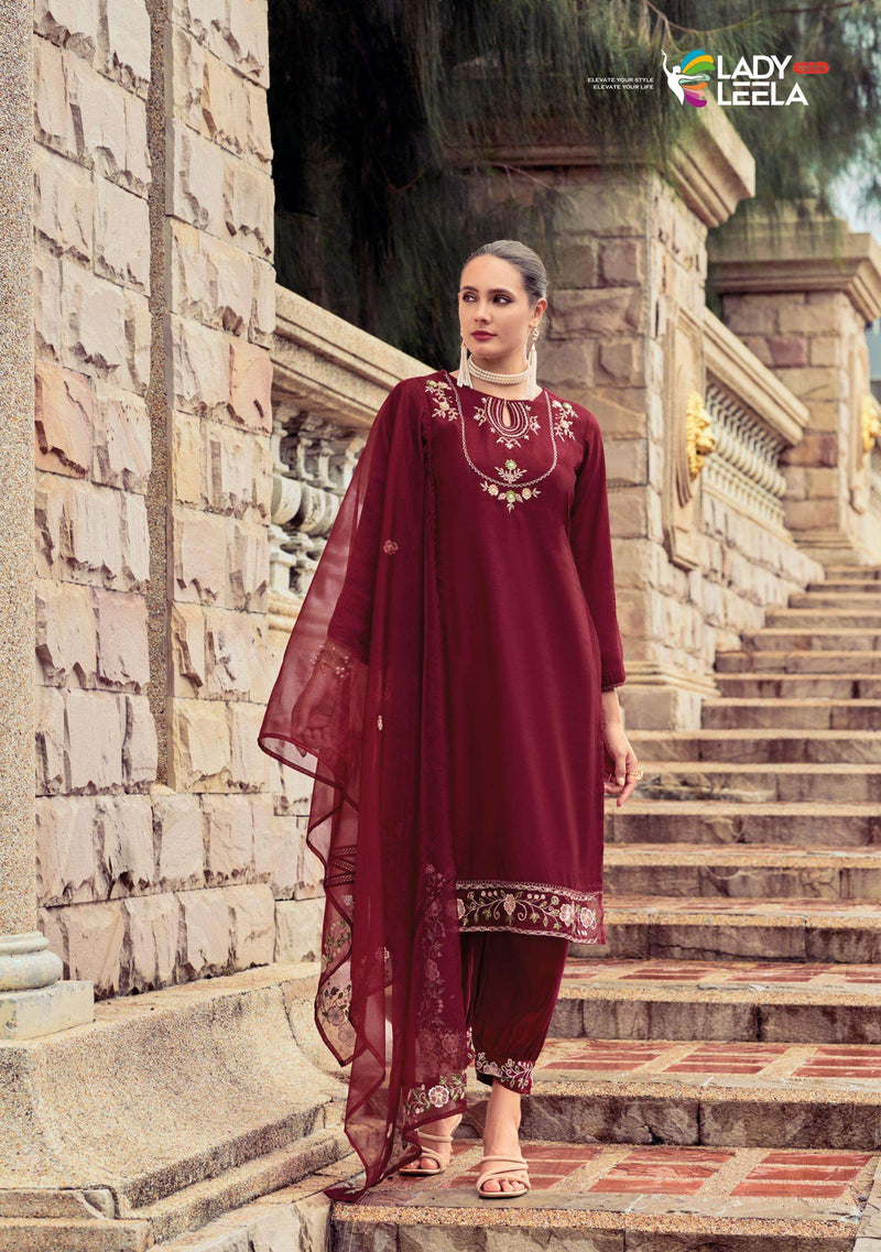 Lady Leela Afsana Vicose Silk Handwork Kurti Afghani Pant Dupatta Set