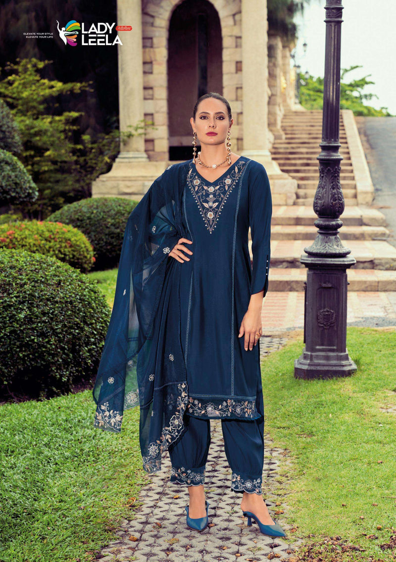 Lady Leela Afsana Vicose Silk Handwork Kurti Afghani Pant Dupatta Set