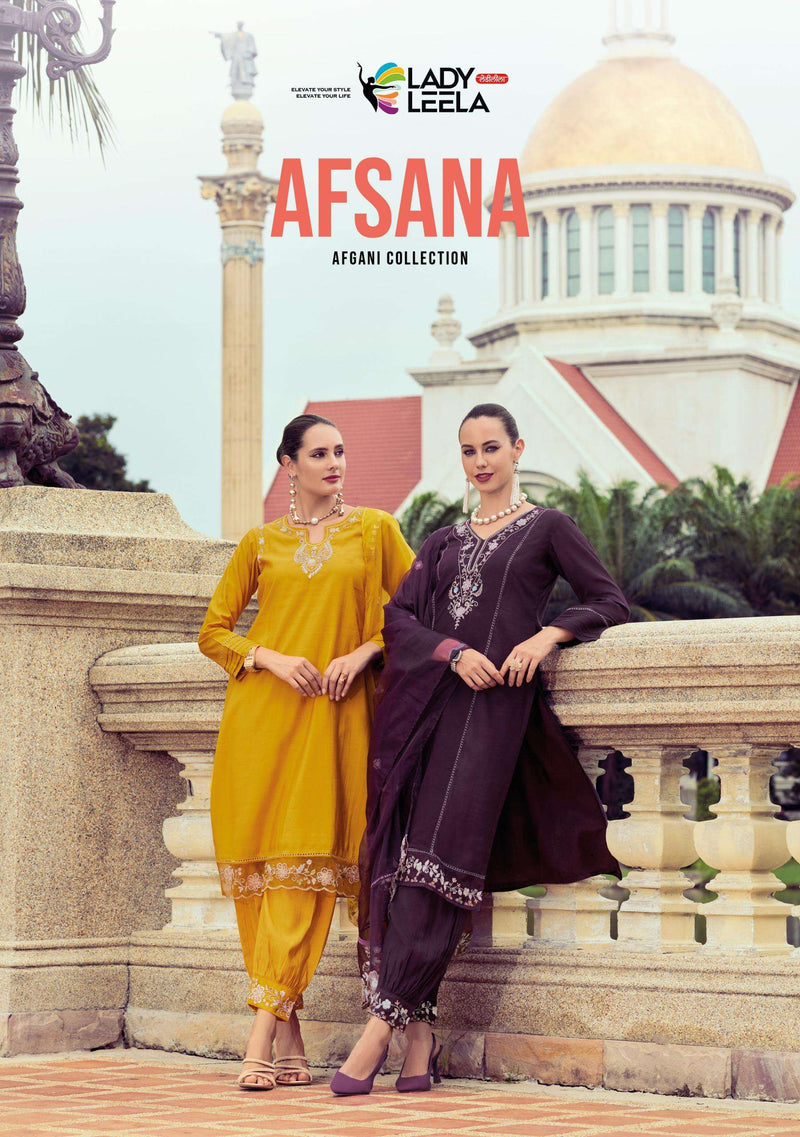 Lady Leela Afsana Vicose Silk Handwork Kurti Afghani Pant Dupatta Set
