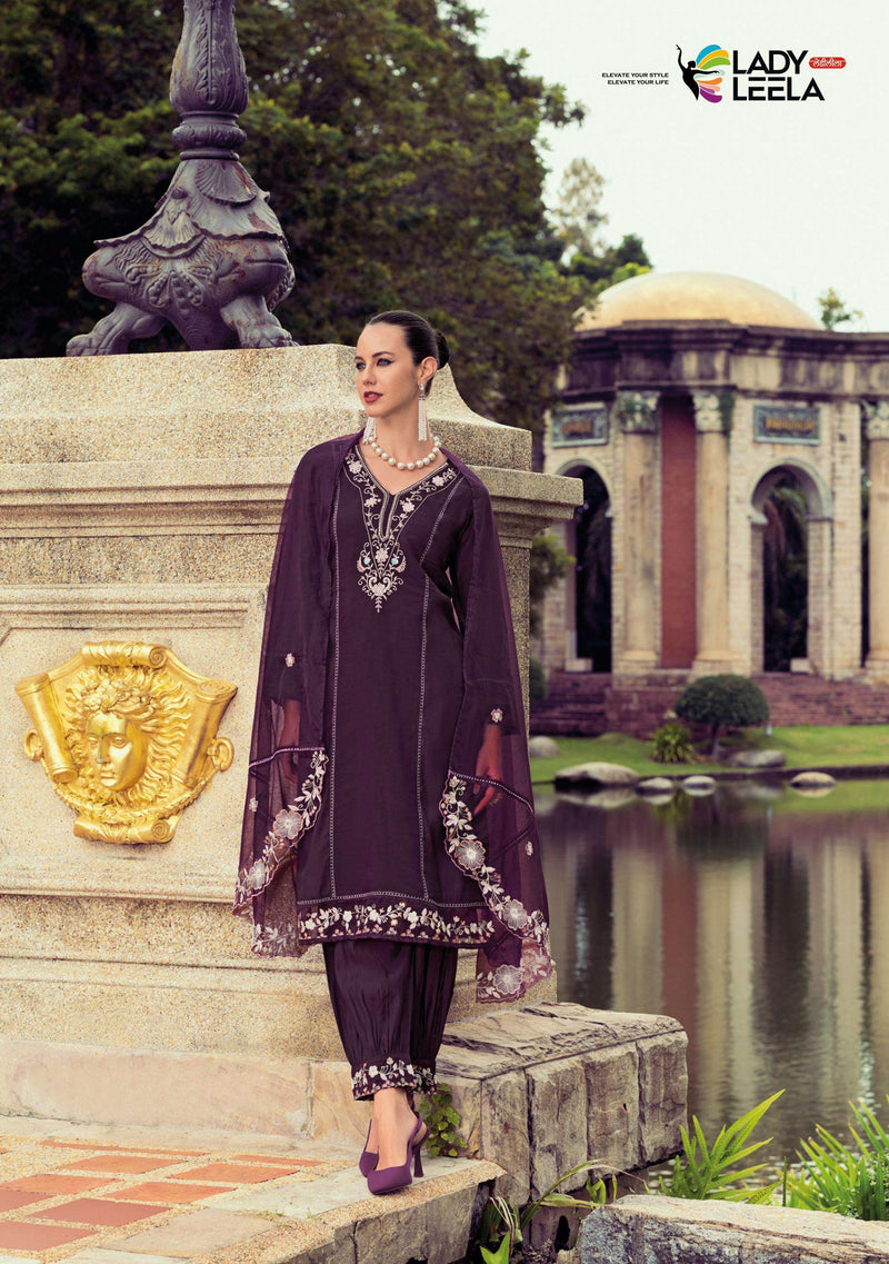 Lady Leela Afsana Vicose Silk Handwork Kurti Afghani Pant Dupatta Set