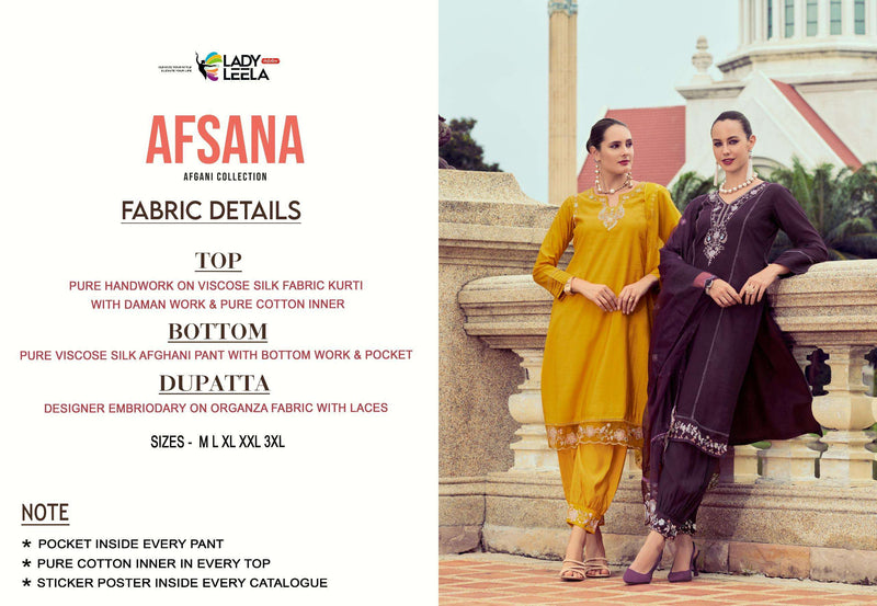 Lady Leela Afsana Vicose Silk Handwork Kurti Afghani Pant Dupatta Set