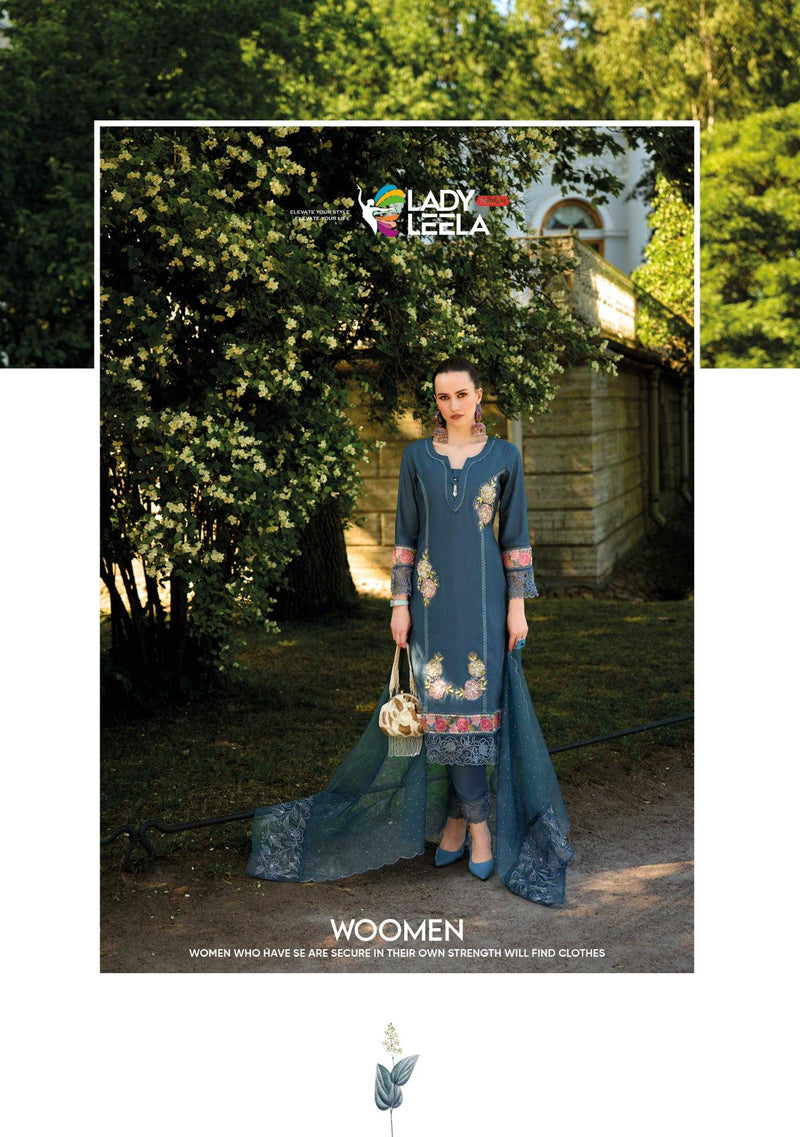 Lady Leela Ibadat Vol 3 Viscose Silk Handwork Crosio Lace Designer Kurti Pant Dupatta Set