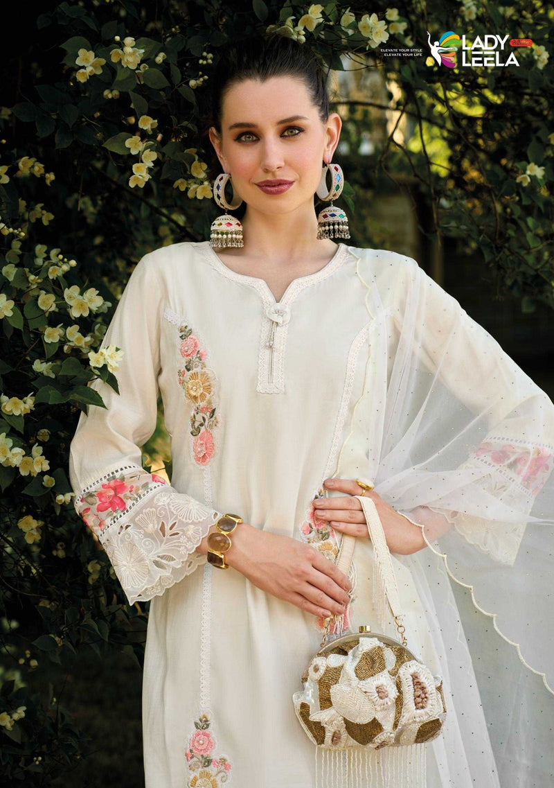Lady Leela Ibadat Vol 3 Viscose Silk Handwork Crosio Lace Designer Kurti Pant Dupatta Set