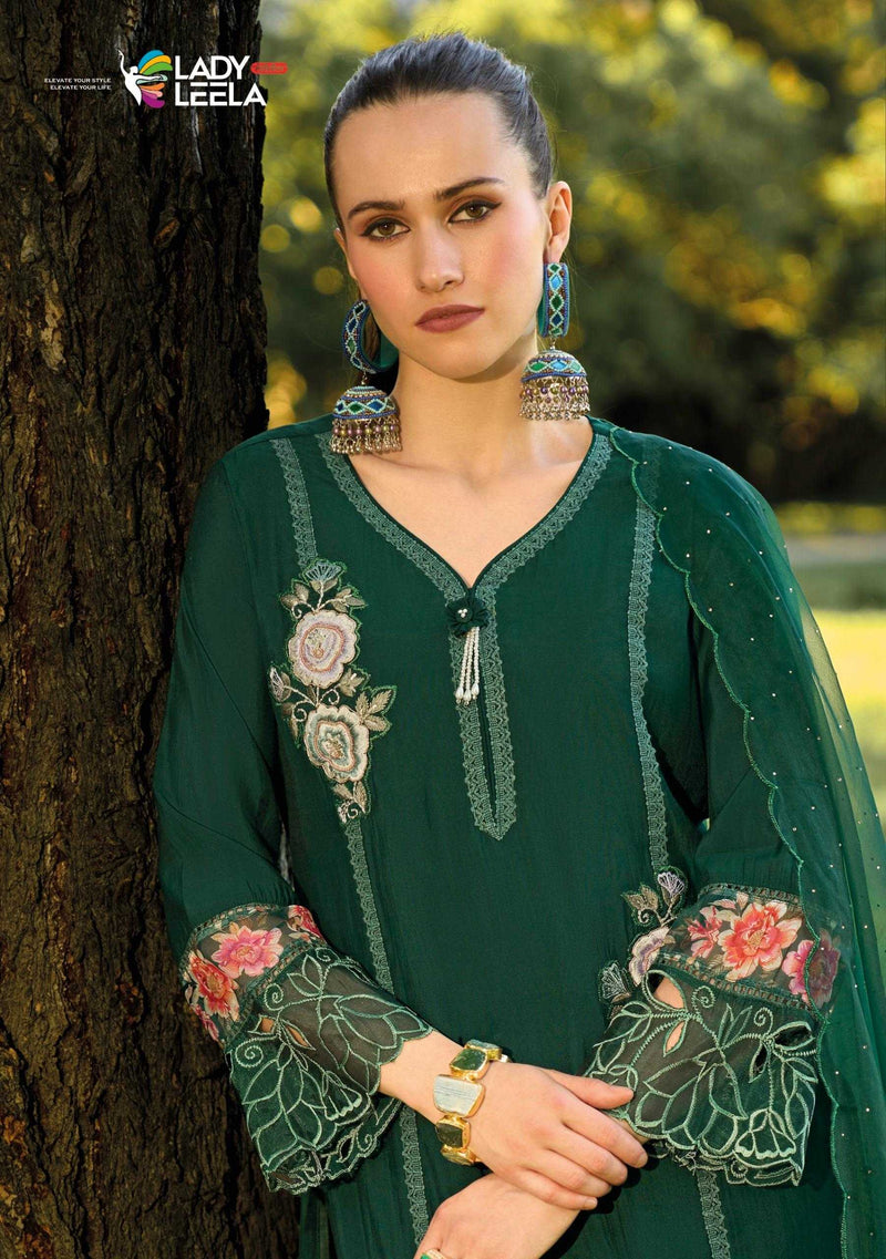 Lady Leela Ibadat Vol 3 Viscose Silk Handwork Crosio Lace Designer Kurti Pant Dupatta Set