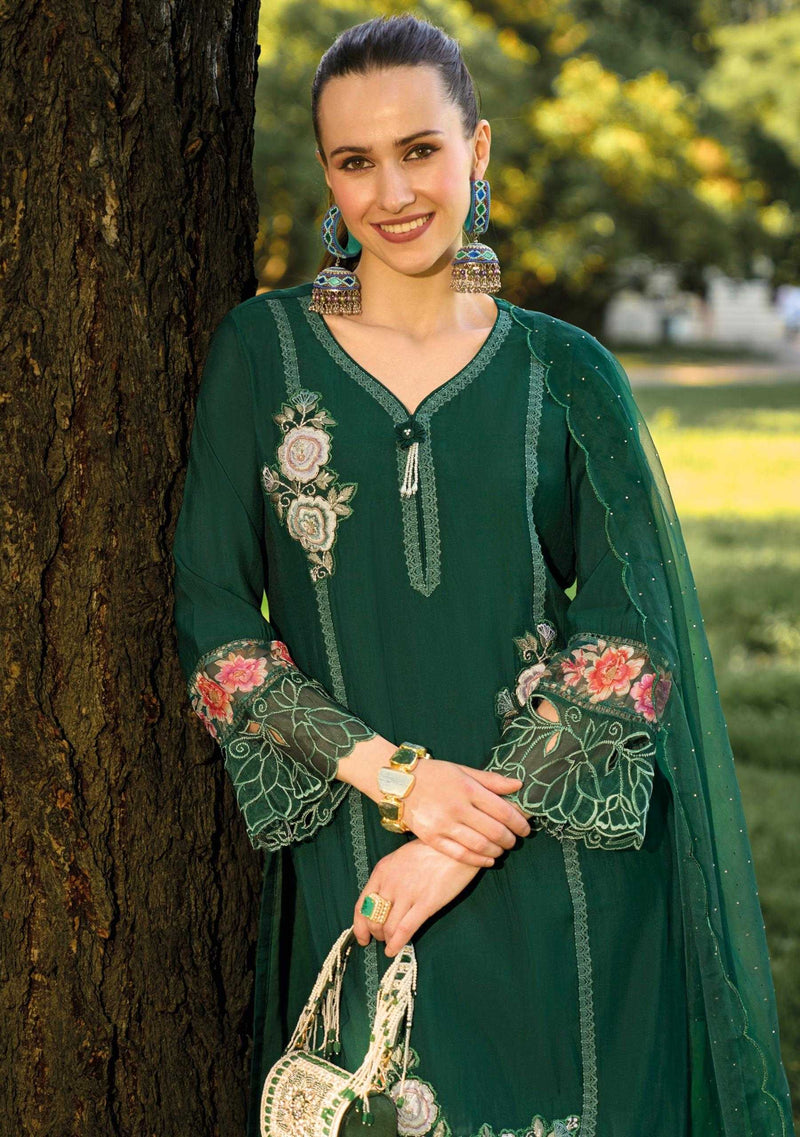 Lady Leela Ibadat Vol 3 Viscose Silk Handwork Crosio Lace Designer Kurti Pant Dupatta Set