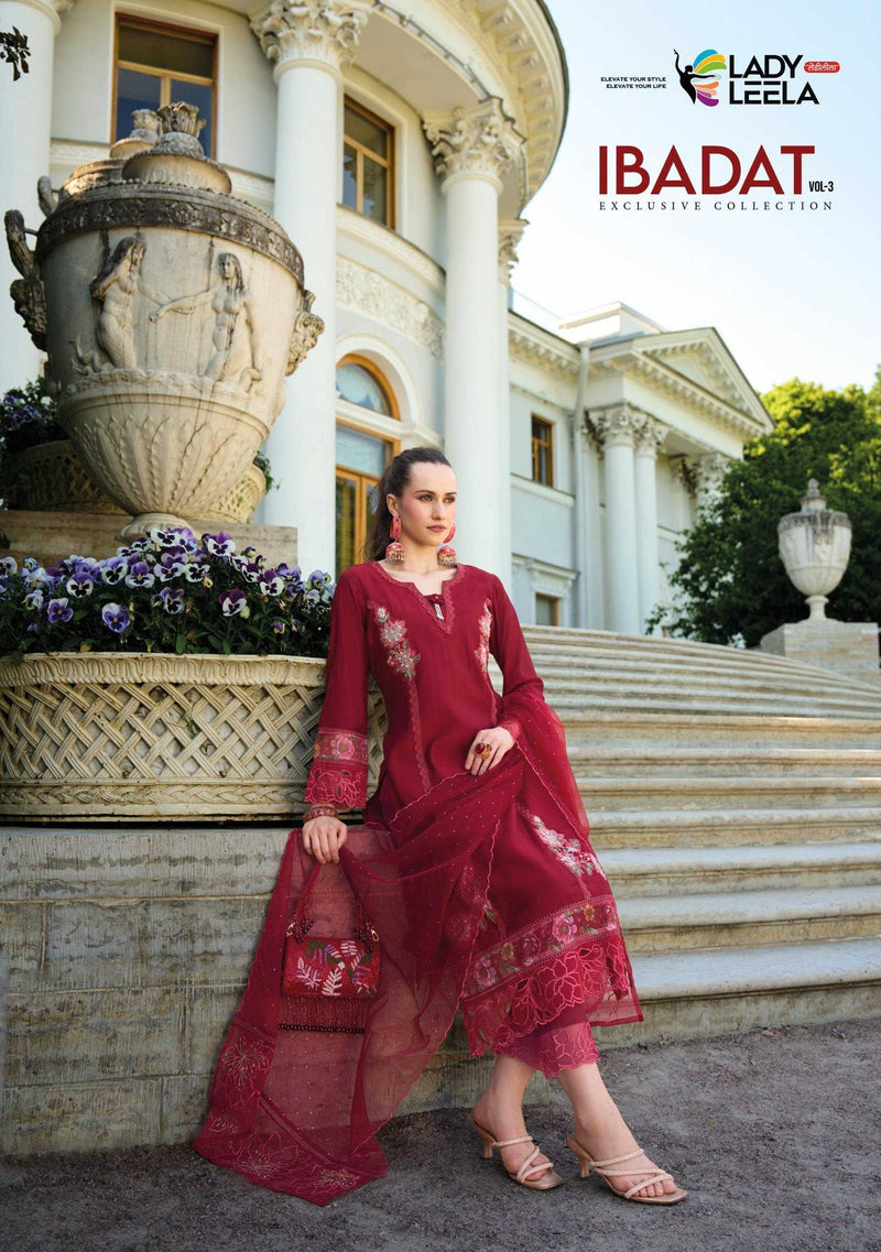 Lady Leela Ibadat Vol 3 Viscose Silk Handwork Crosio Lace Designer Kurti Pant Dupatta Set