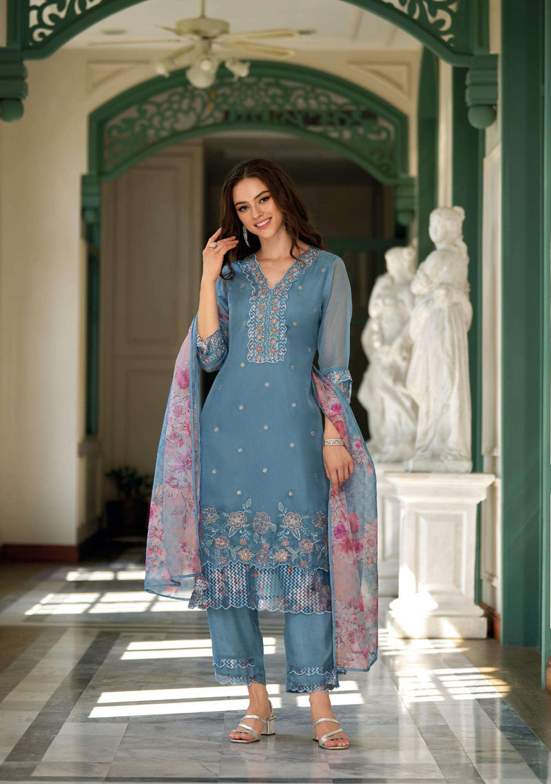 Lady Leela Inaya Organza Embroidery Work Party Wear Kurti Dupatta Set