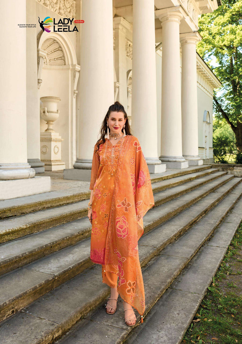 Lady Leela Qurbat Viscose Organza Jacquard Digital Print Designer Kurti Pant Dupatta Set