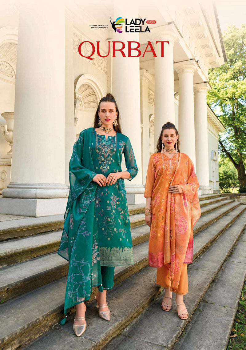 Lady Leela Qurbat Viscose Organza Jacquard Digital Print Designer Kurti Pant Dupatta Set