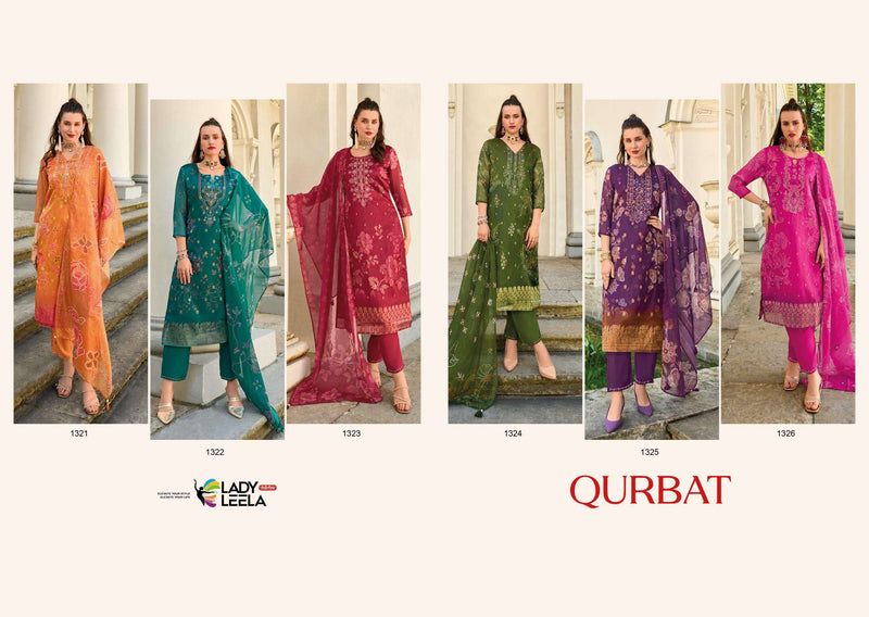 Lady Leela Qurbat Viscose Organza Jacquard Digital Print Designer Kurti Pant Dupatta Set
