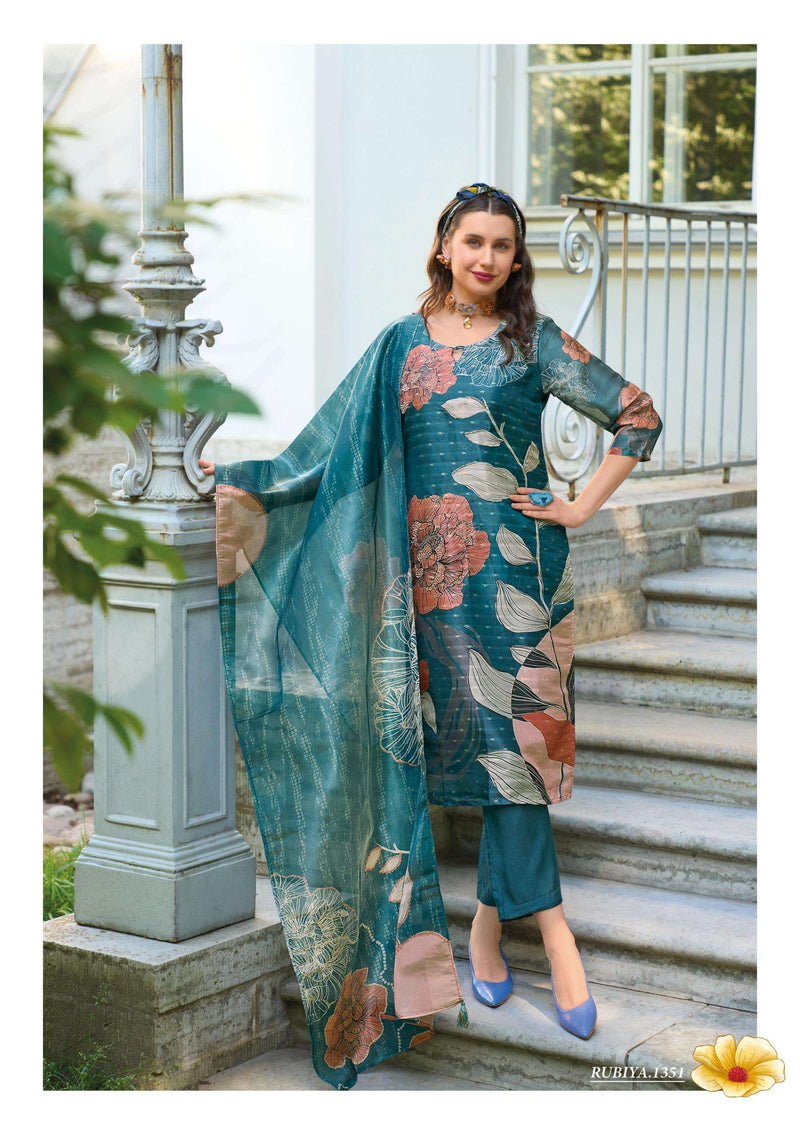 Lady Leela Rubiya Jacquard Digital Print Kurti Pant Dupatta Set