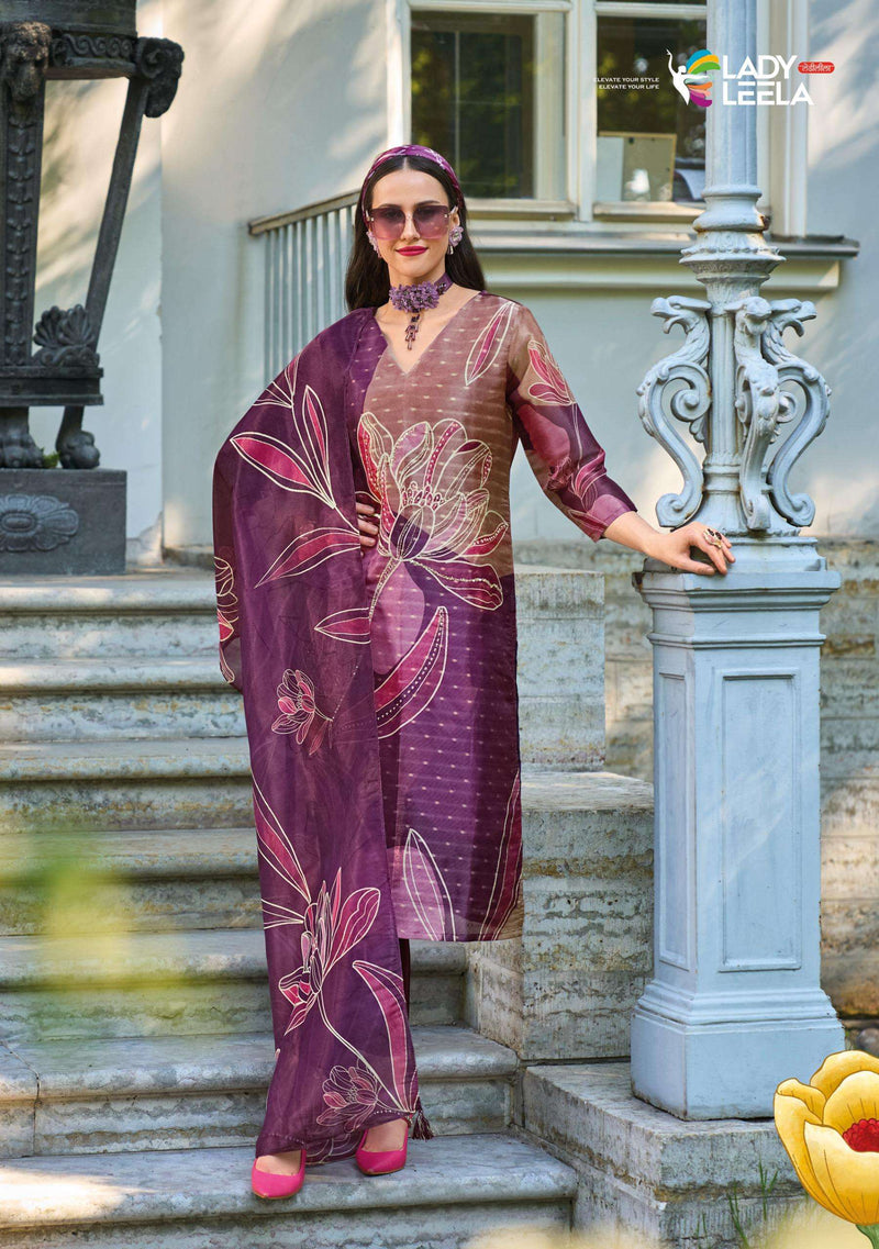 Lady Leela Rubiya Jacquard Digital Print Kurti Pant Dupatta Set