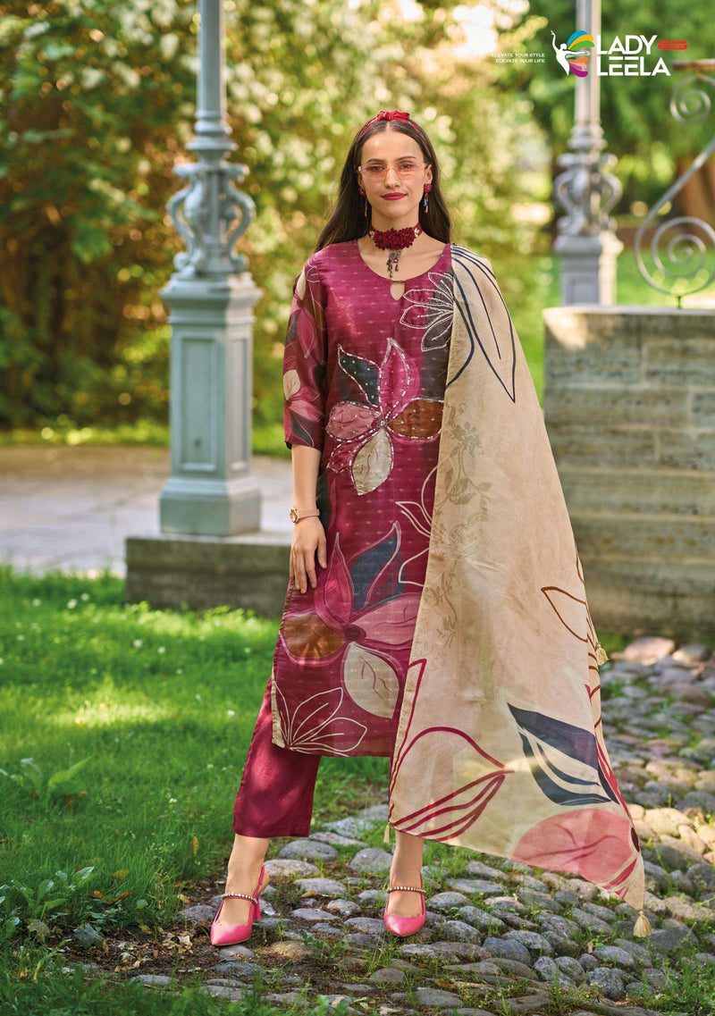 Lady Leela Rubiya Jacquard Digital Print Kurti Pant Dupatta Set